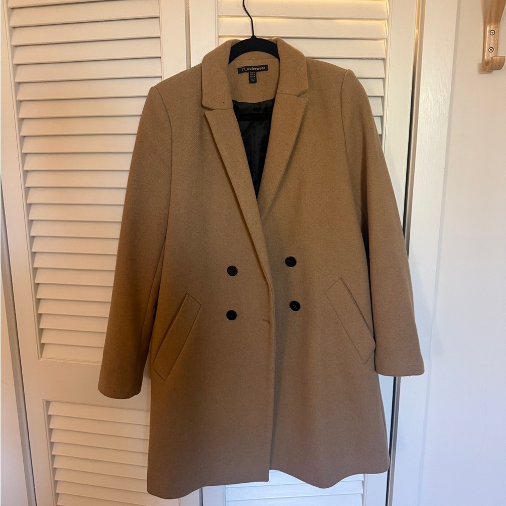 Zara Wool Tan Double-Breasted Pea Coat